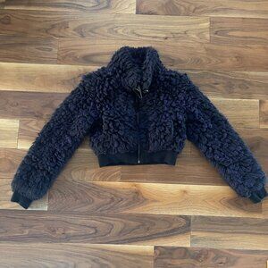 Betsy Johnson sz 4 Cropped Purple and Black Shaggy faux Fur jacket